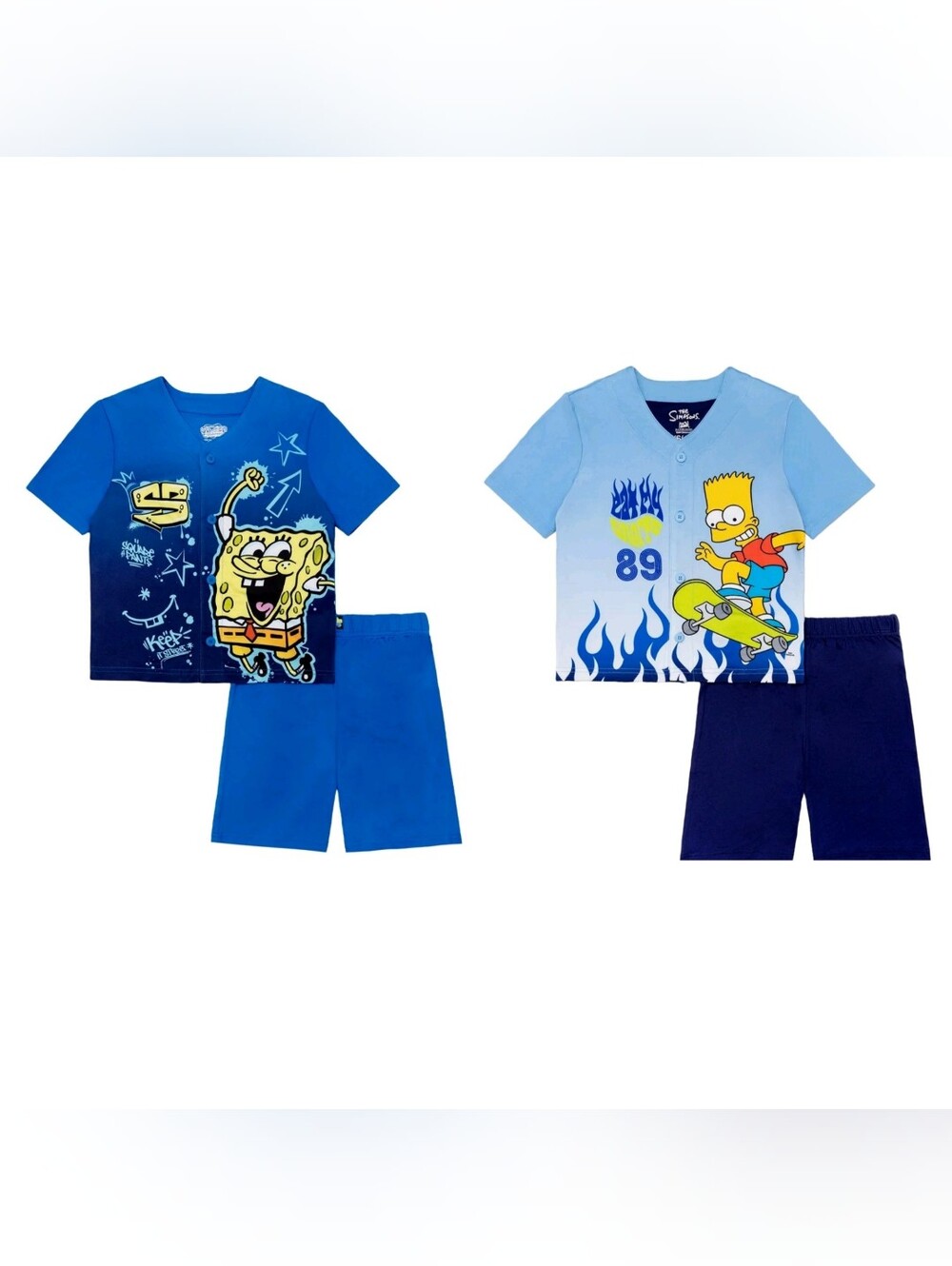 (2) NWT Boy's XS (4/5) 2-piece (Shorts/short Sleeve) PJ Set - SPONGEBOB & BART